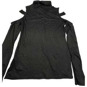 siberian bare shoulder long sleeve shirt solid black polyester blend size G READ